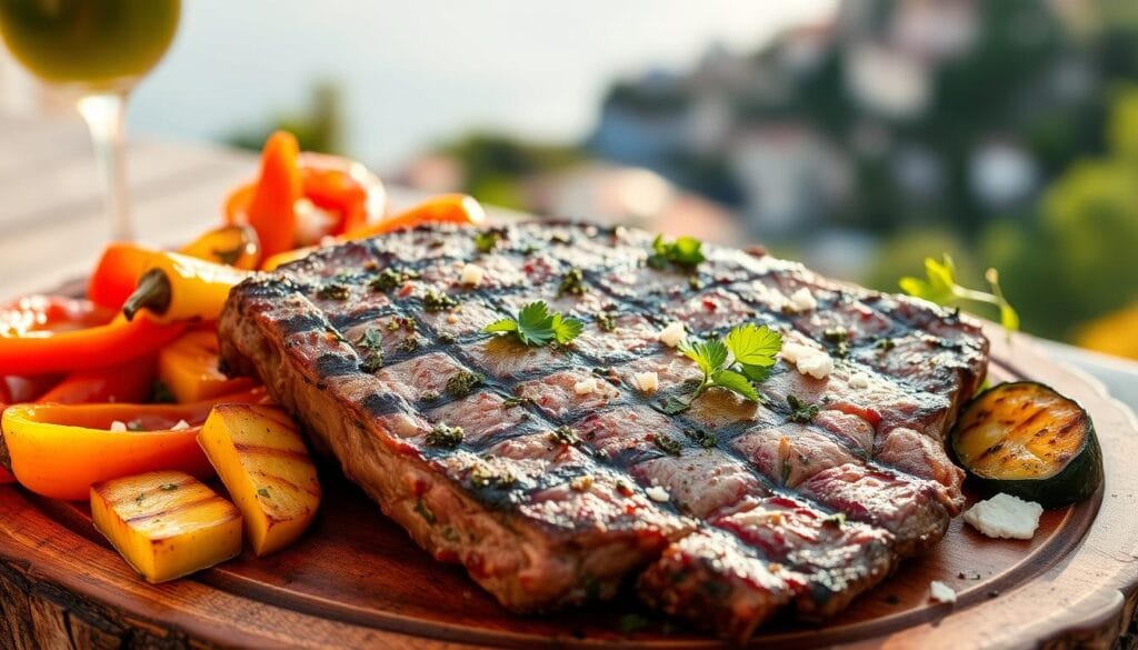 Greek-style flat iron steaks,healthy meat meals, low-fat protein recipes