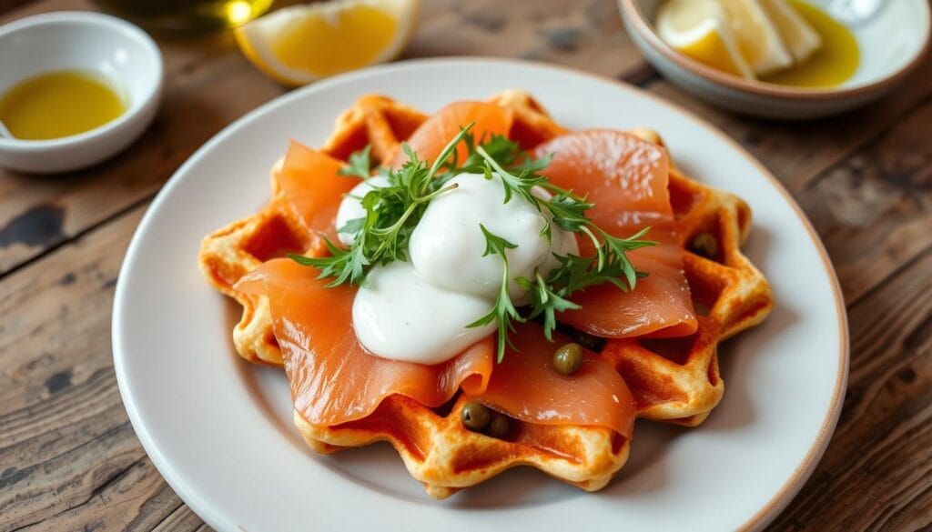 smoked salmon waffles