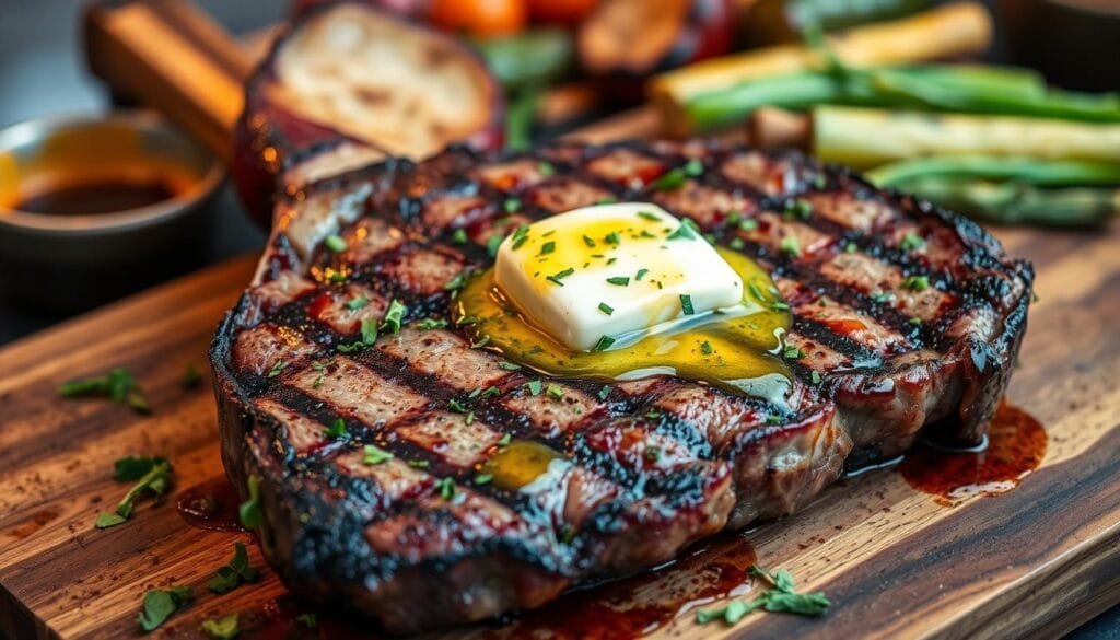 tomahawk steak with garlic-herb butter,Seasoning Tomahawk Steak , tomahawk steak, ribeye, premium cut, grilling, flavor, tenderness, local butcher, high-quality meat, searing, impressive presentation, steakhouse sides, tomahawk steak leftovers