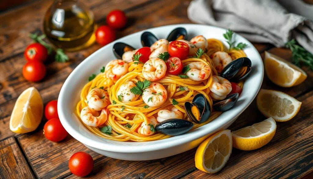 Combining seafood and pasta