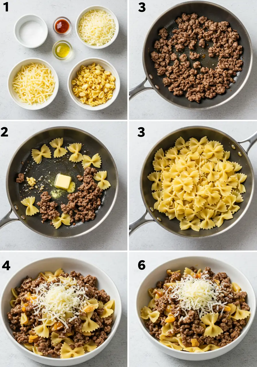 Cheesy Beef Bowtie Pasta