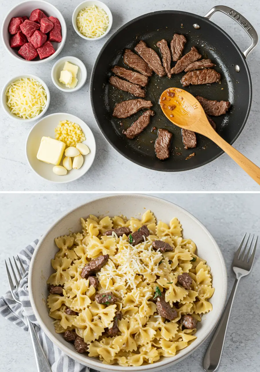 Cheesy Beef Bowtie Pasta