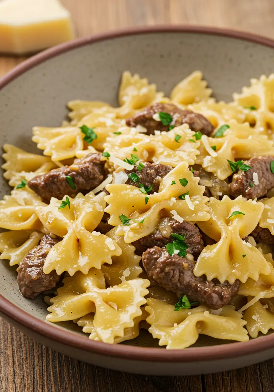 Cheesy Beef Bowtie Pasta