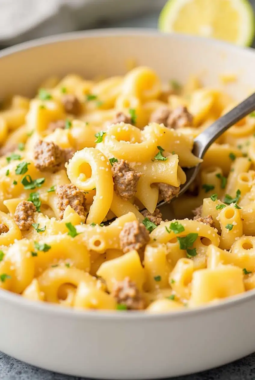 Cheesy Beef Bowtie Pasta